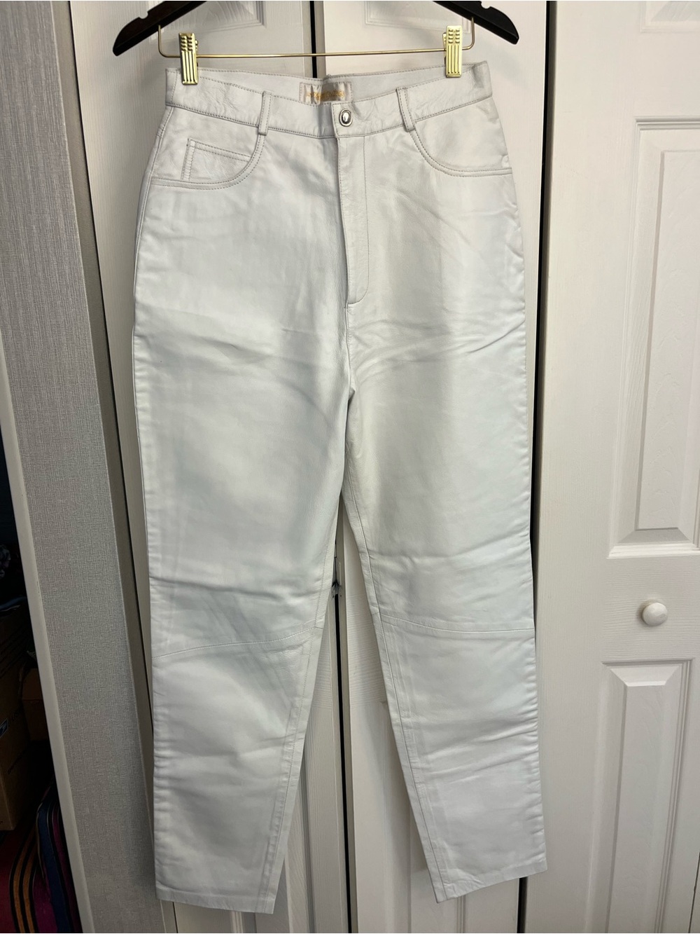 Margaret Godfrey White High-Rise Straight Leg Leather Pants